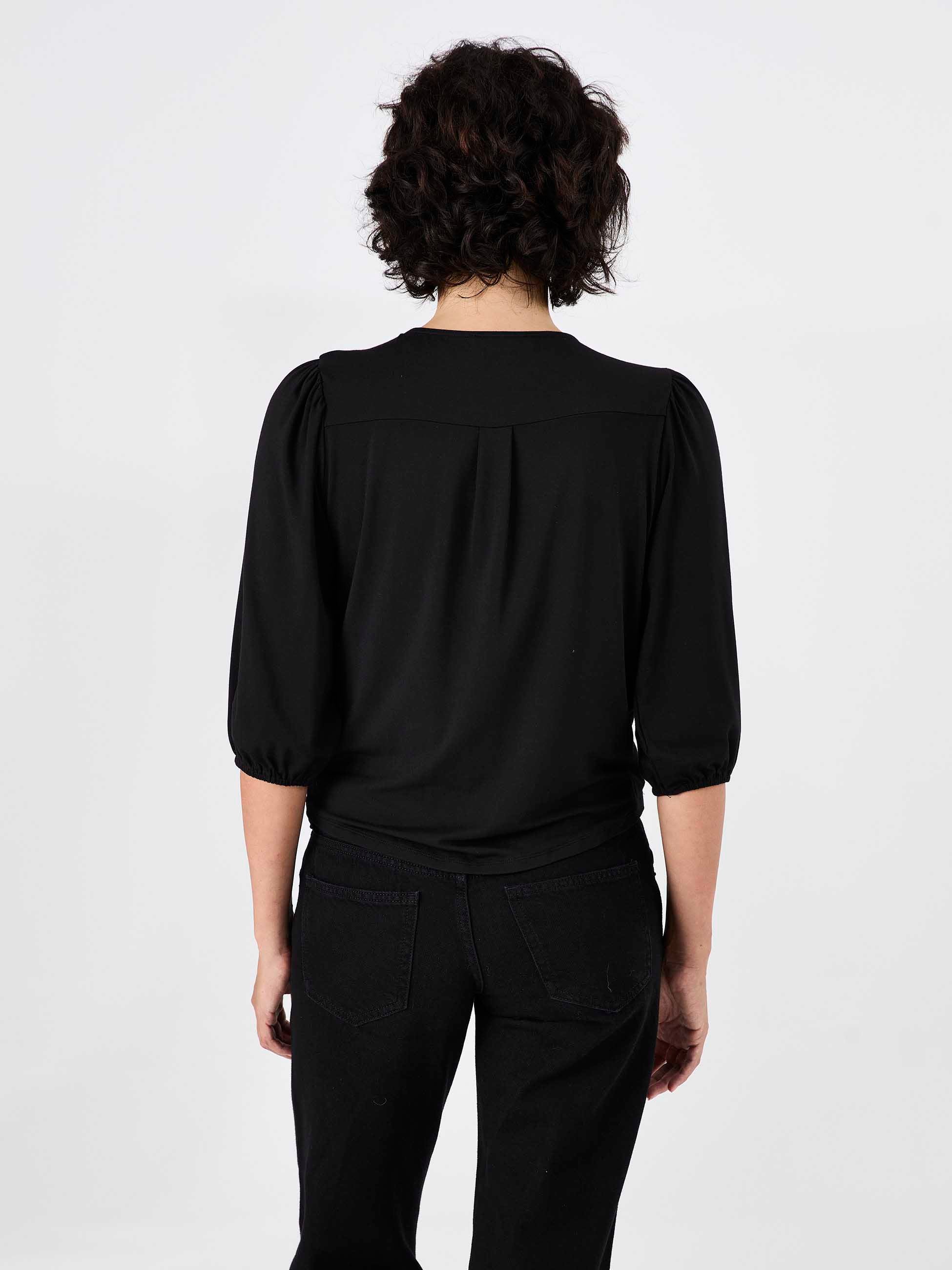 Athena 7/8 Sleeve  Drape Top - Black - Image 3