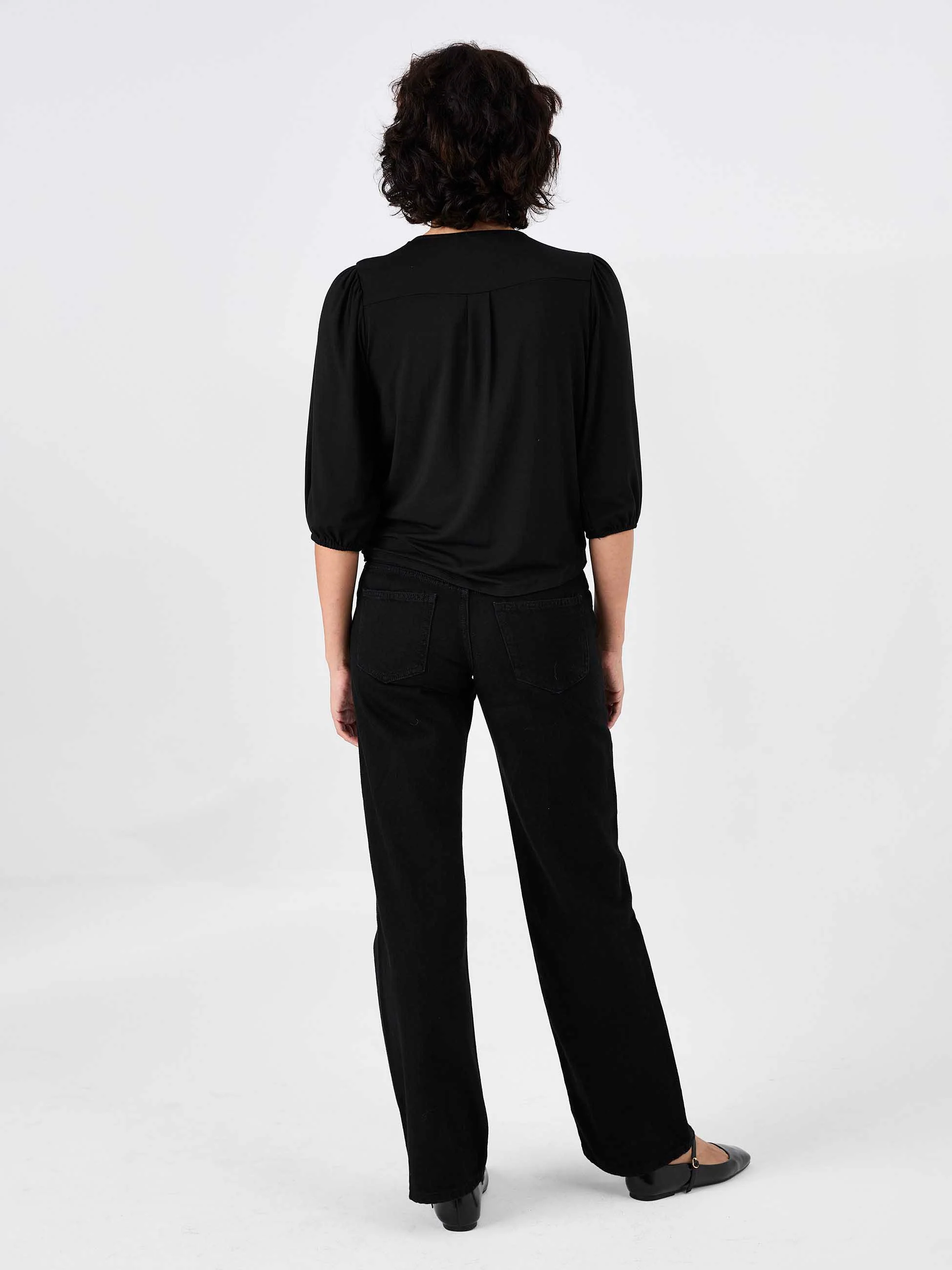 Athena 7/8 Sleeve  Drape Top - Black - Image 5