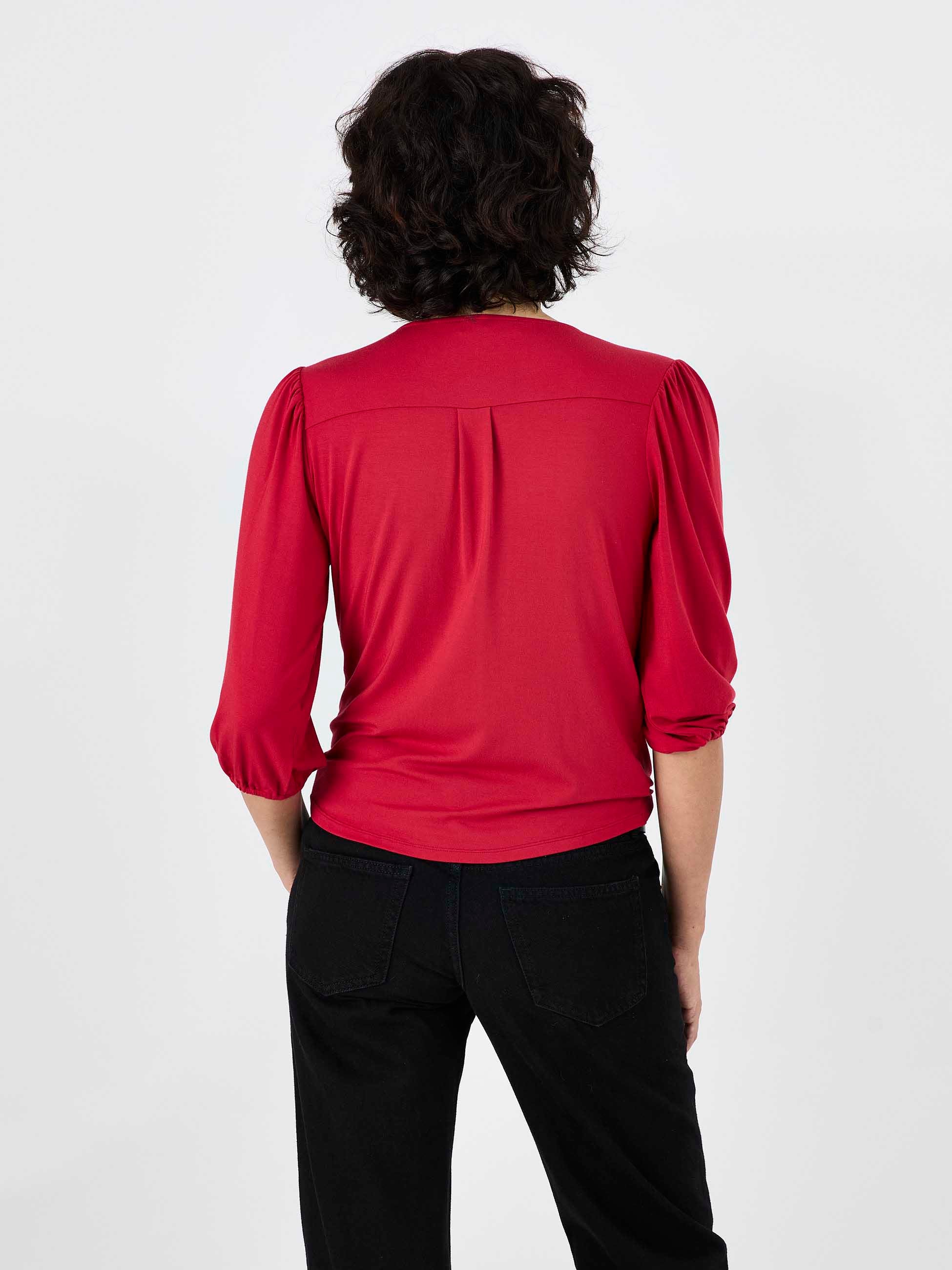 Athena 7/8 Sleeve  Drape Top - Cherry - Image 3