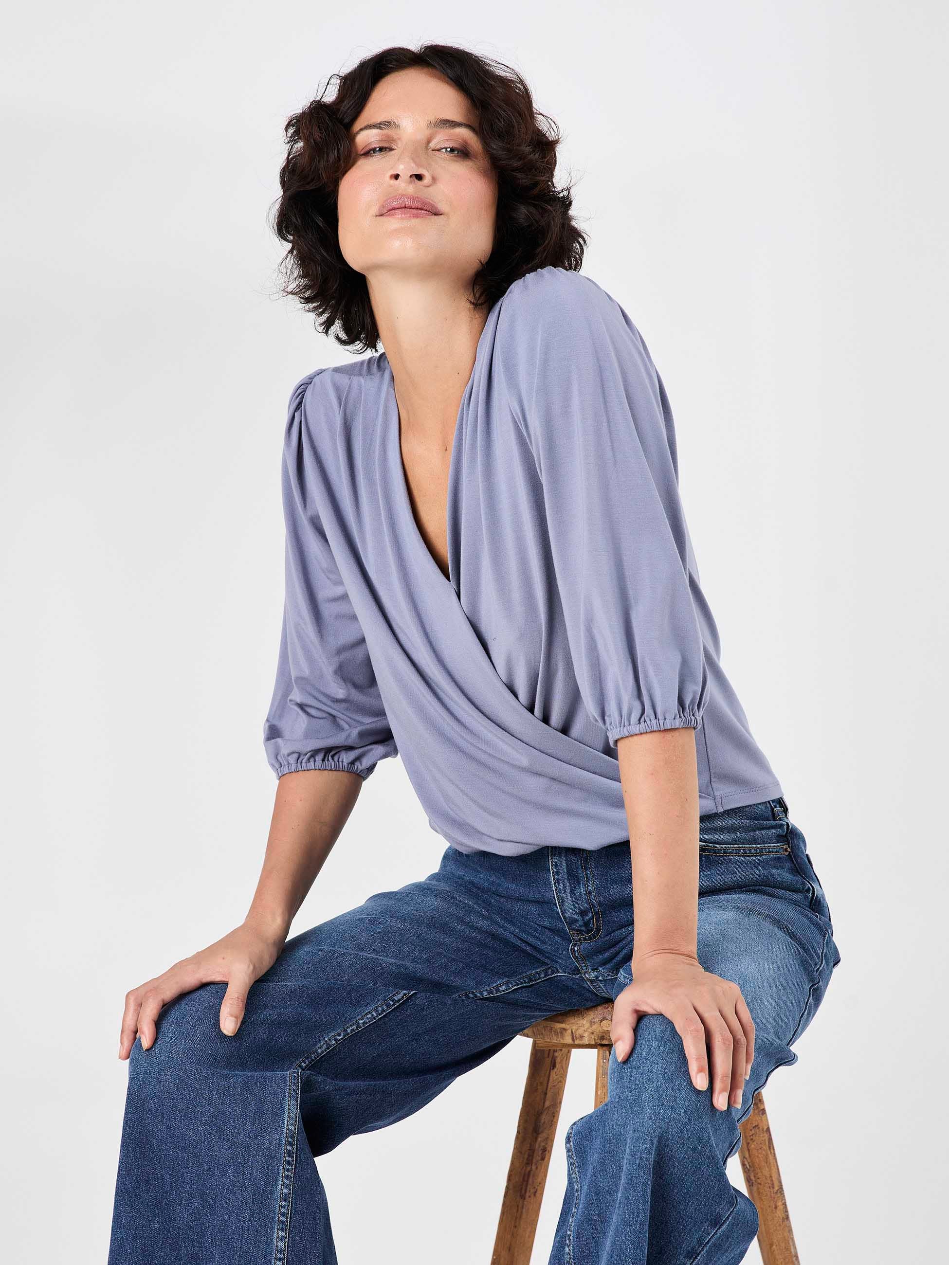 Athena 7/8 sleeve  Drape Top - Quartz Blue - Image 4