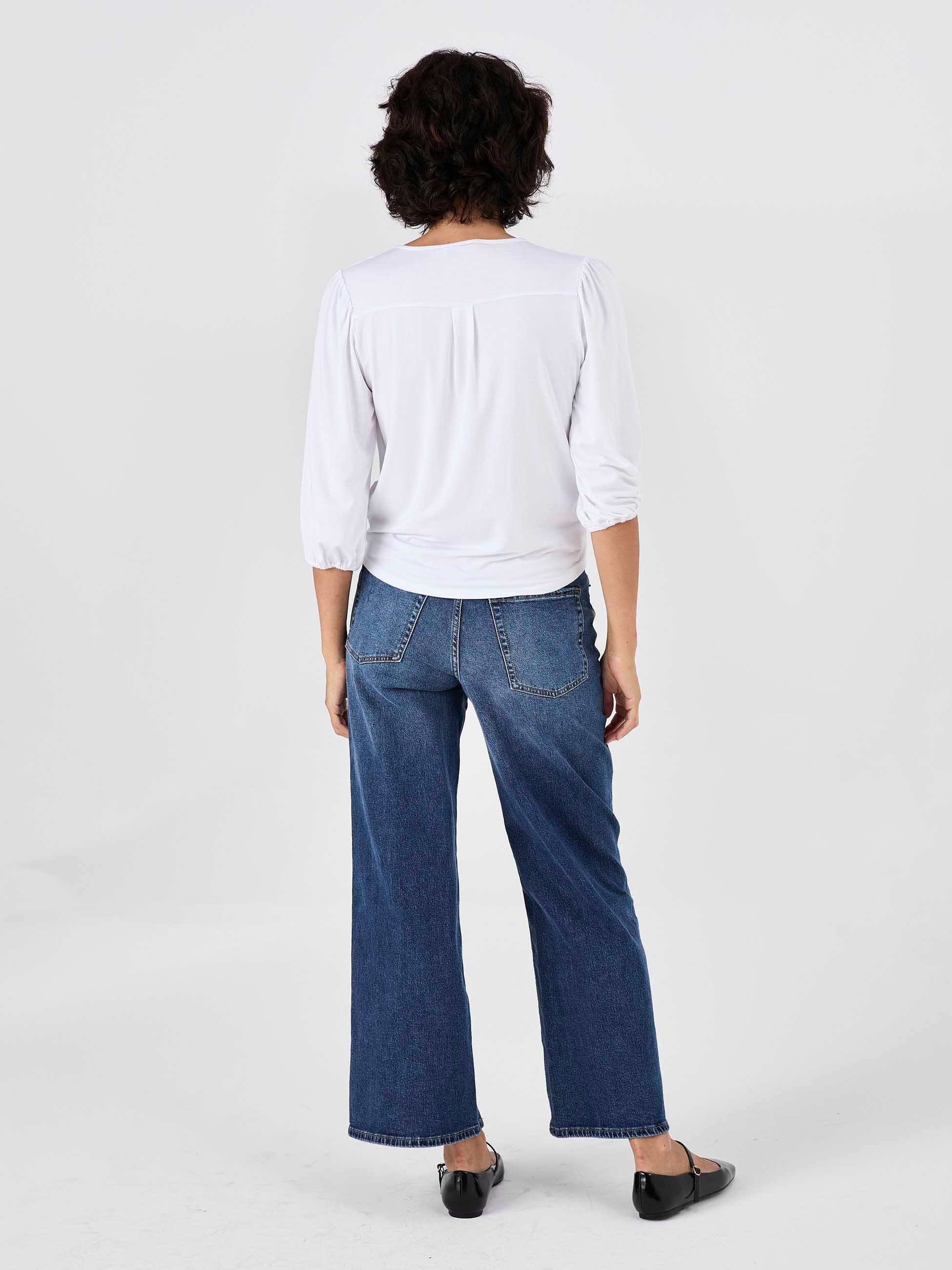 Athena 7/8 Sleeve  Drape Top - White - Image 3