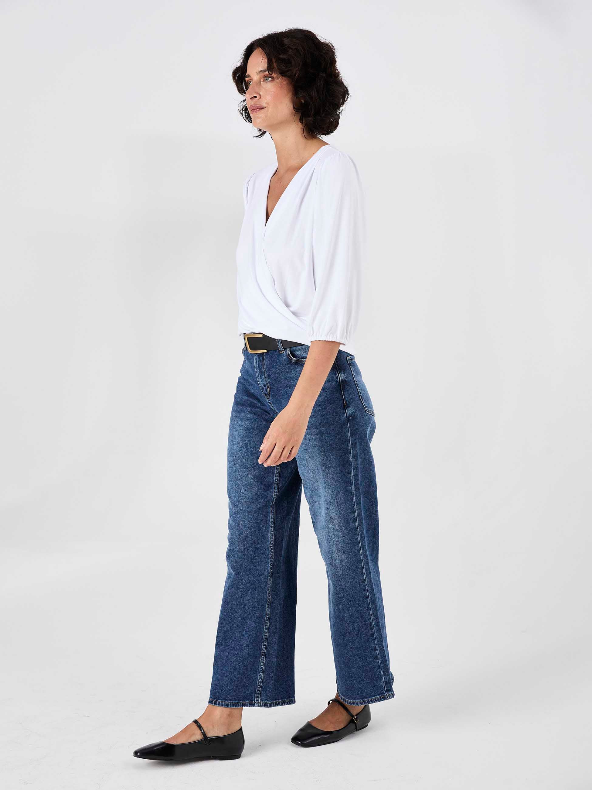 Athena 7/8 Sleeve  Drape Top - White - Image 5