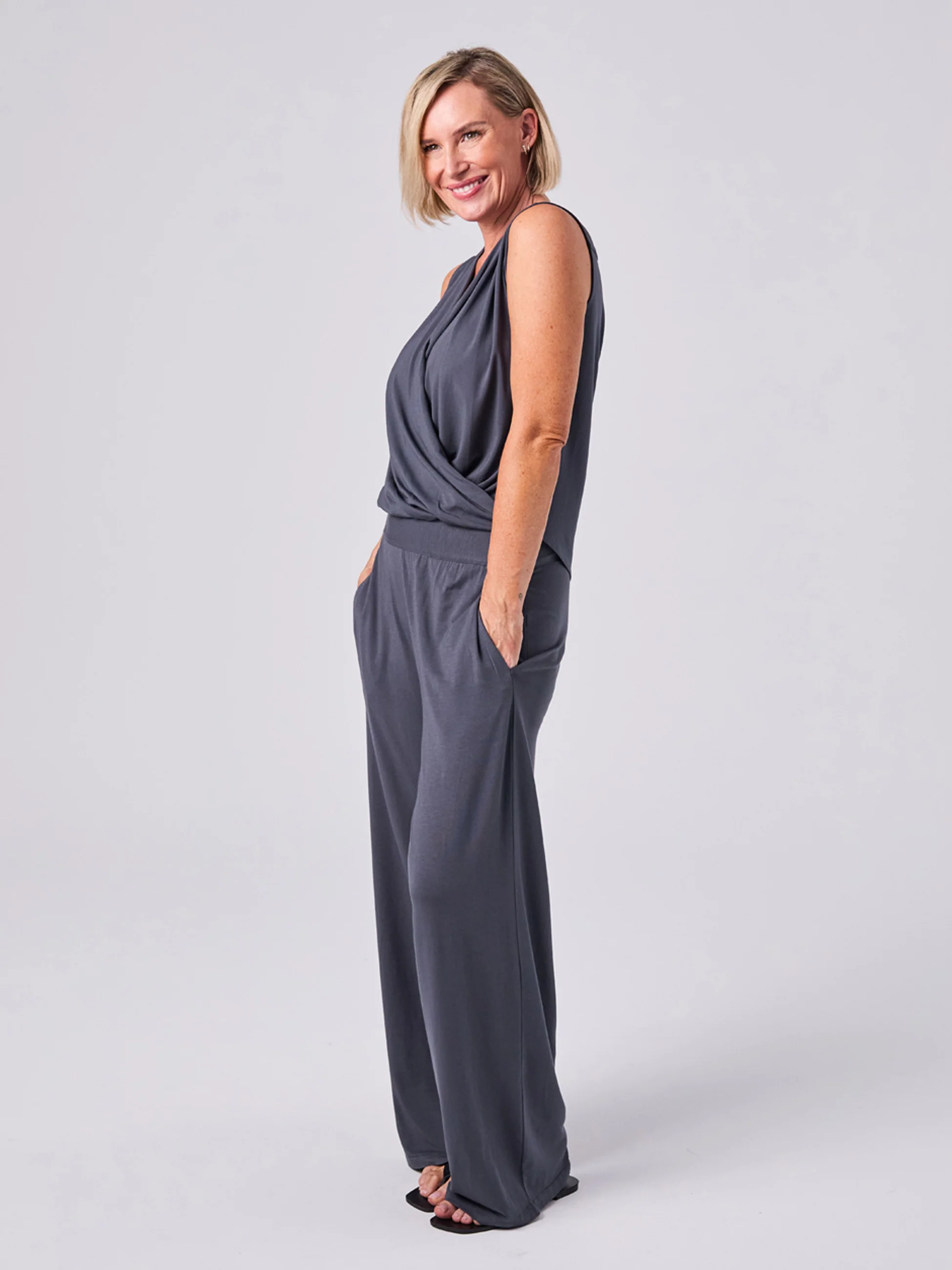 Athena Drape Top - Charcoal - Image 4