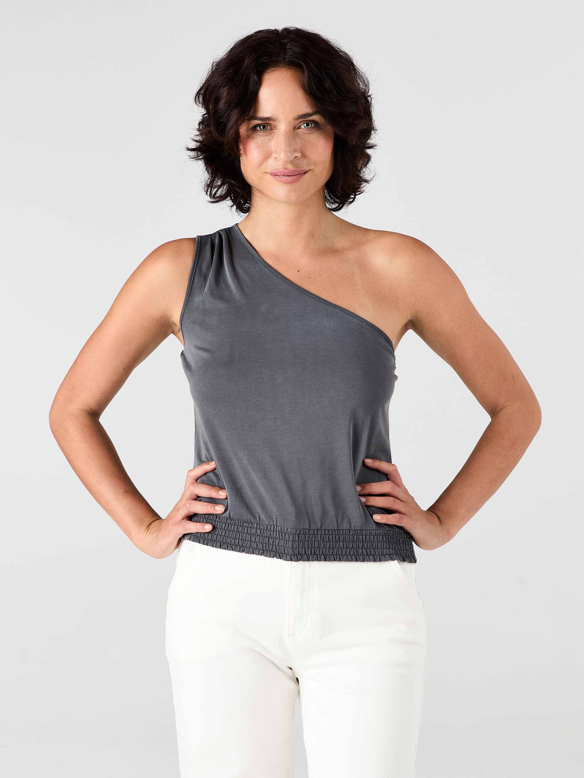 Cupro One Shoulder Top - Storm - Image 3