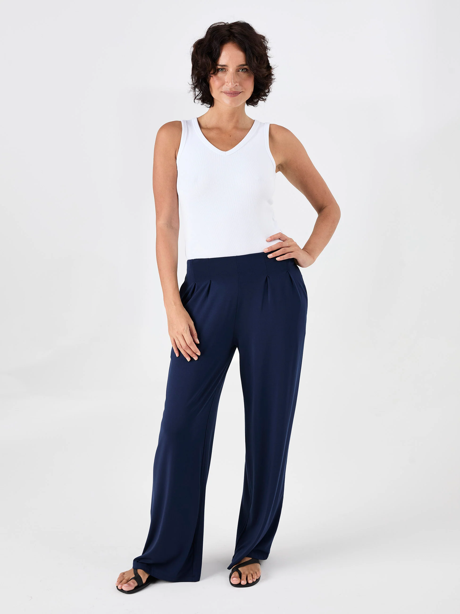 Emery Wide Leg Pants - Navy - Image 3