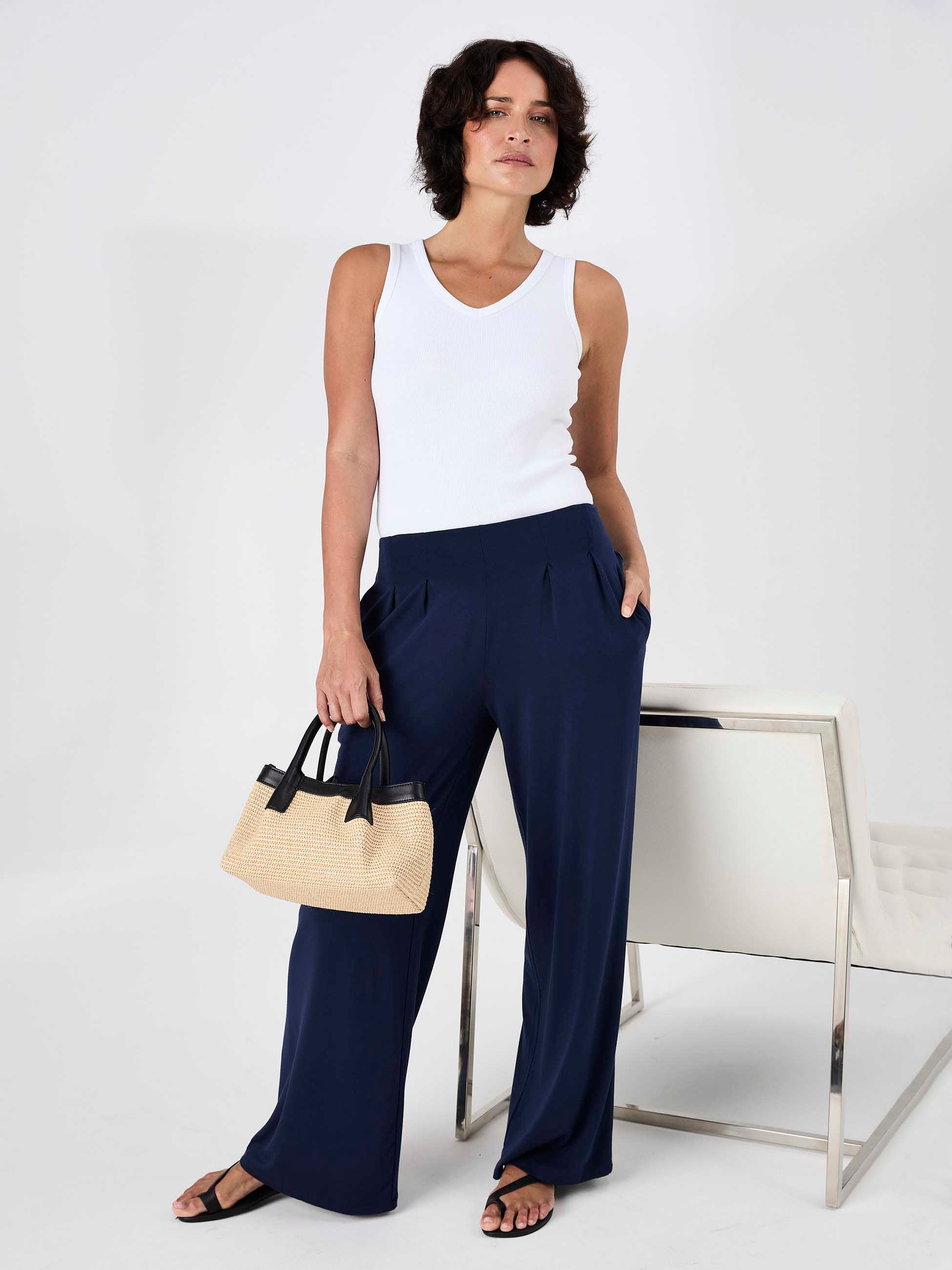 Emery Wide Leg Pants - Navy - Image 4