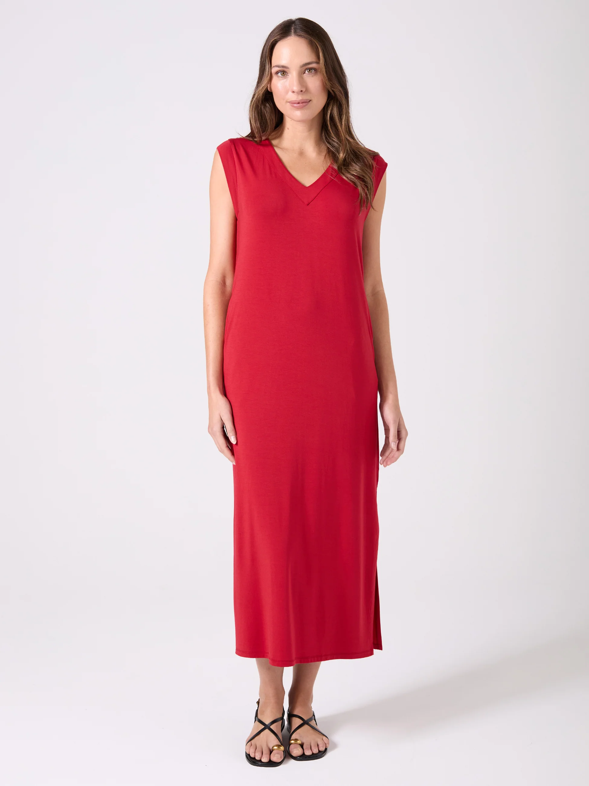 Everly V Neck Maxi  Dress - Cherry - Image 6