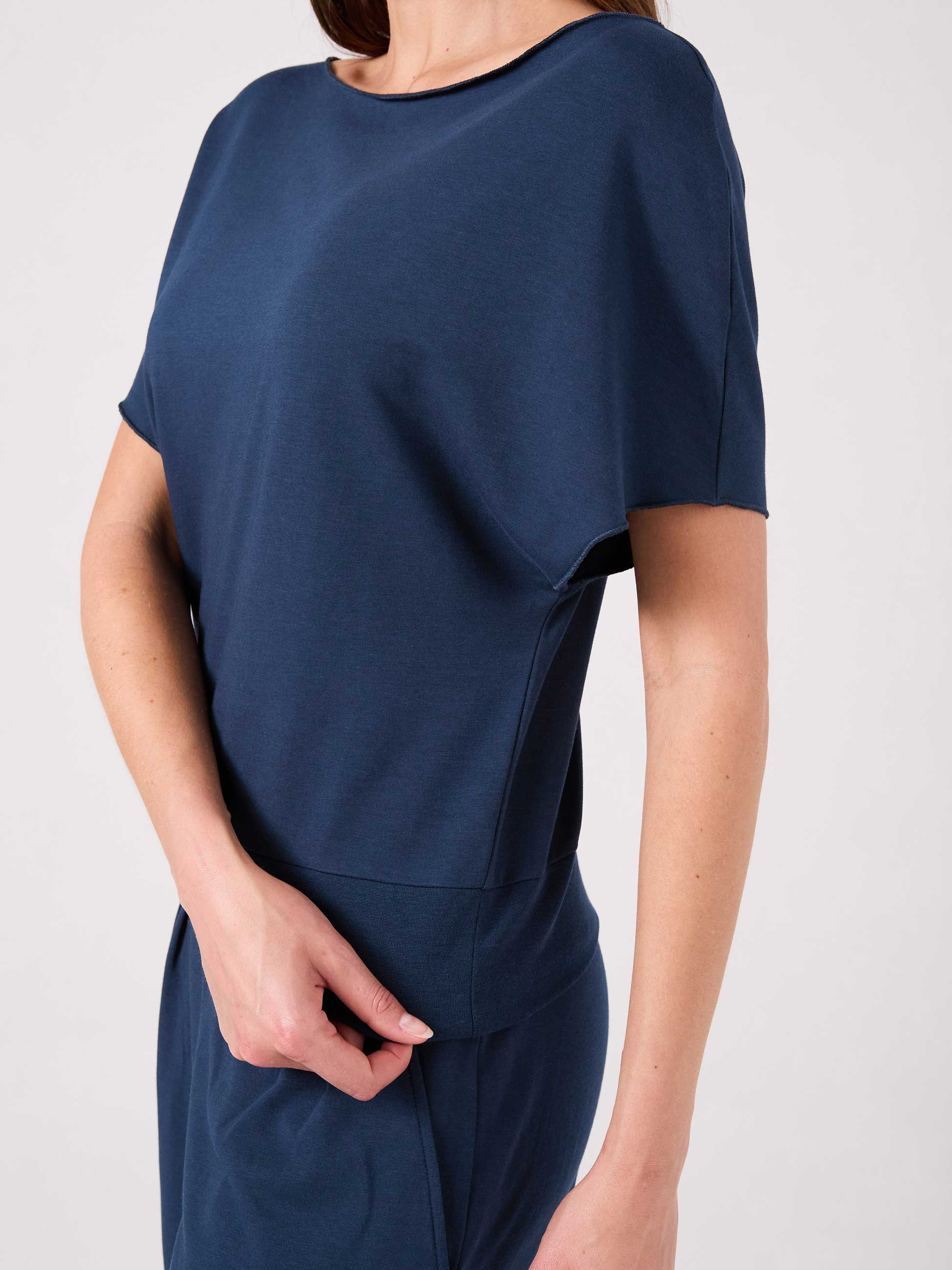 French Terry Short Sleeve Off Shoulder Sweatshirt  - Navy - Image 4