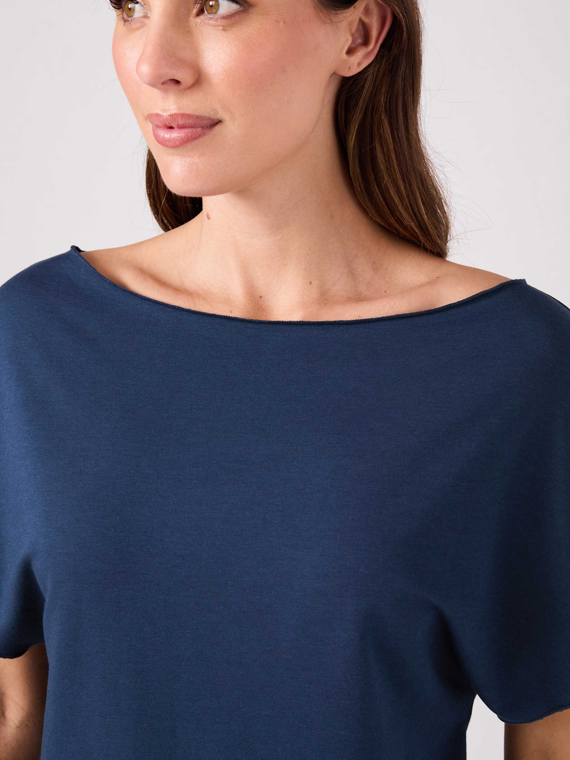 French Terry Short Sleeve Off Shoulder Sweatshirt  - Navy - Image 5
