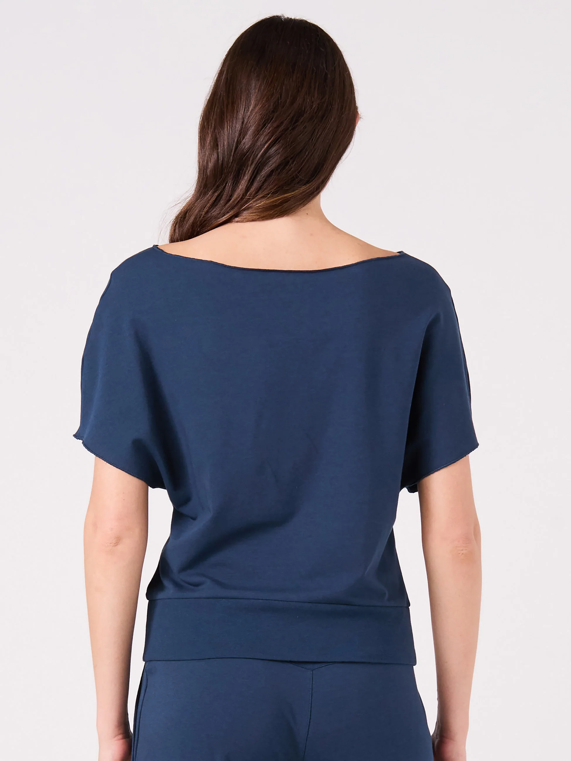 French Terry Short Sleeve Off Shoulder Sweatshirt  - Navy - Image 6
