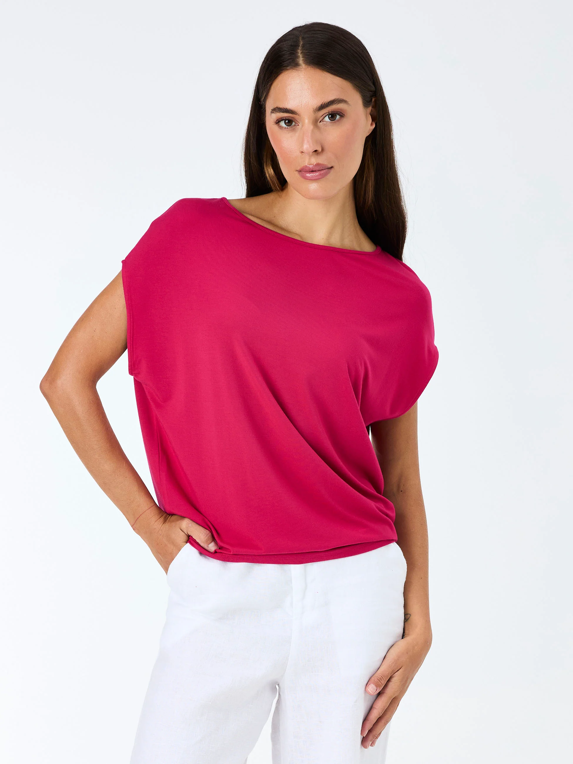 Modal Luxe Layer Tee - Cerise - Image 3