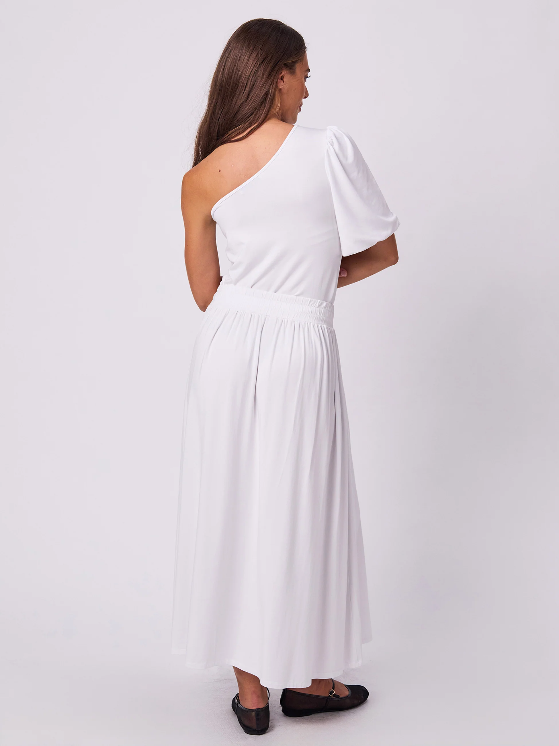 One Shoulder Bell Sleeve Top - White - Image 5