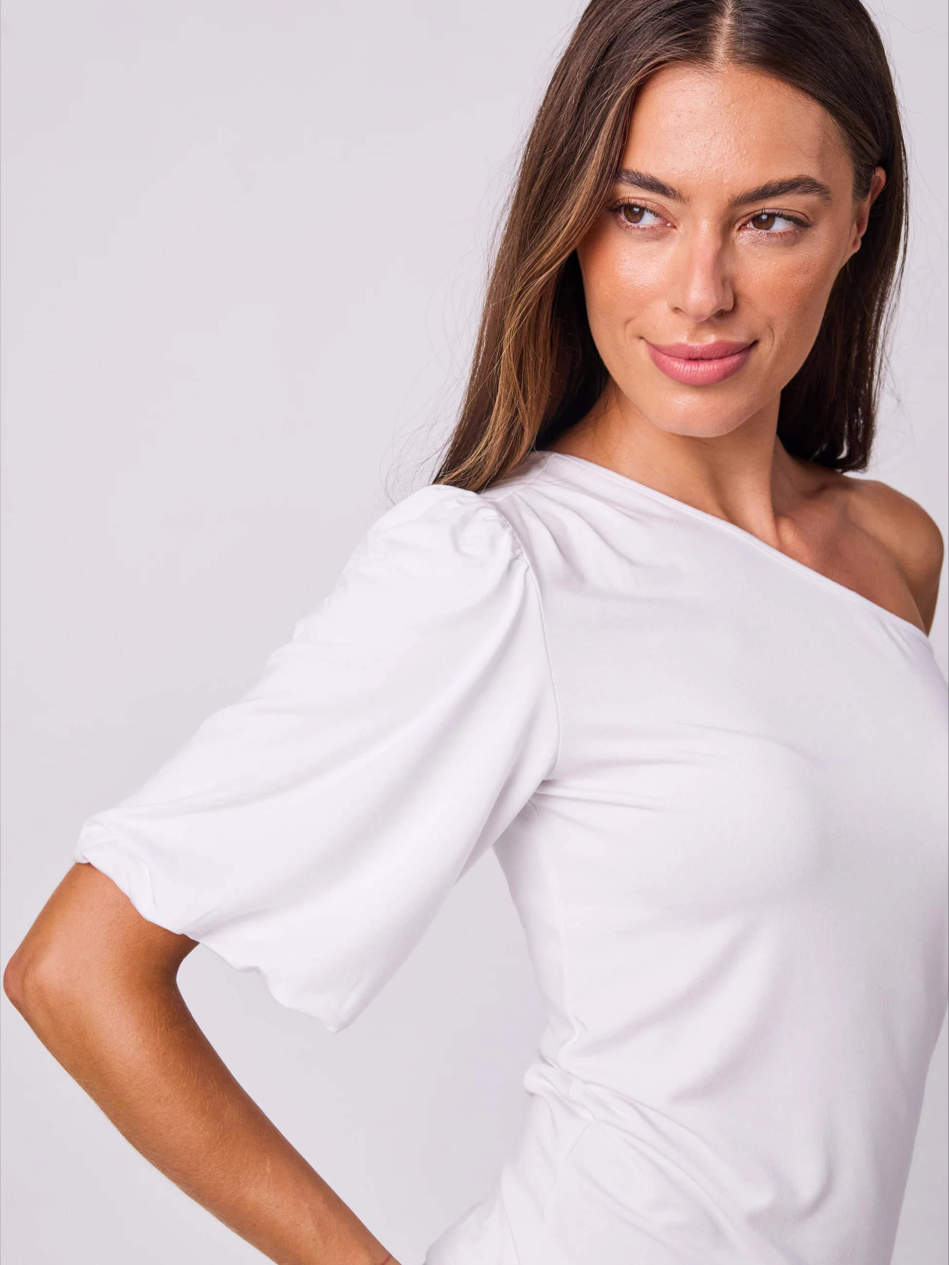 One Shoulder Bell Sleeve Top - White - Image 6