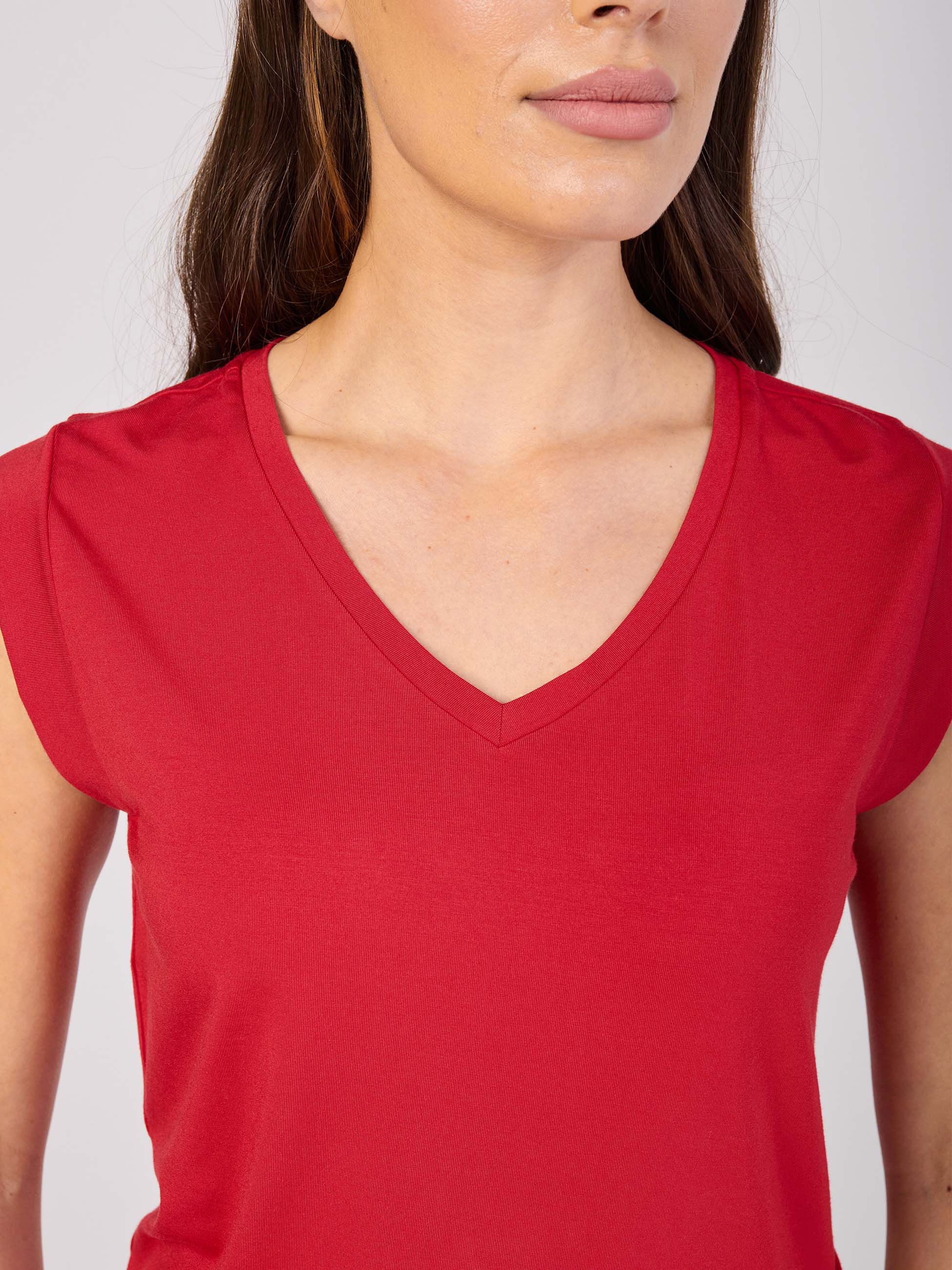 V Neck Modal Cap Sleeve Tee - Cherry - Image 3