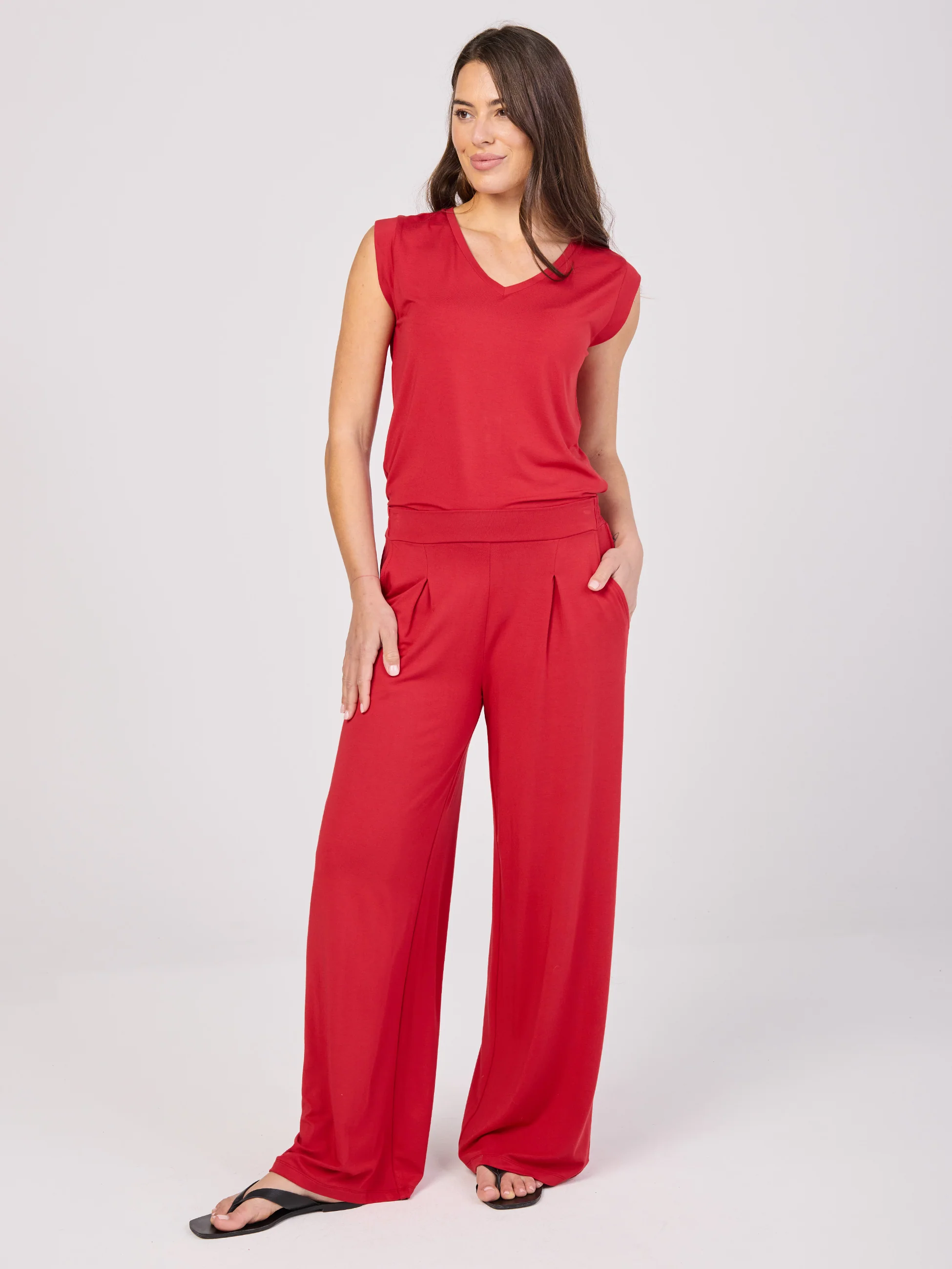 V Neck Modal Cap Sleeve Tee - Cherry - Image 5