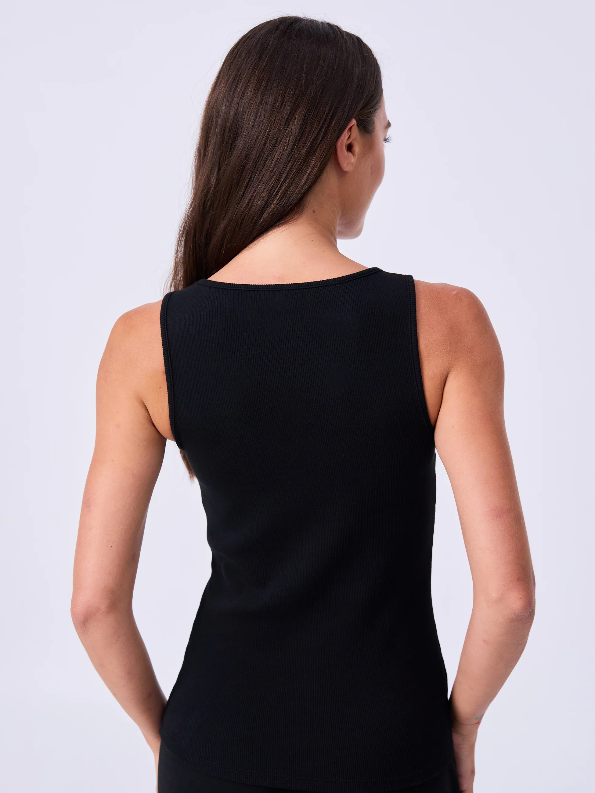 V neck Rib Tank - Black - Image 3