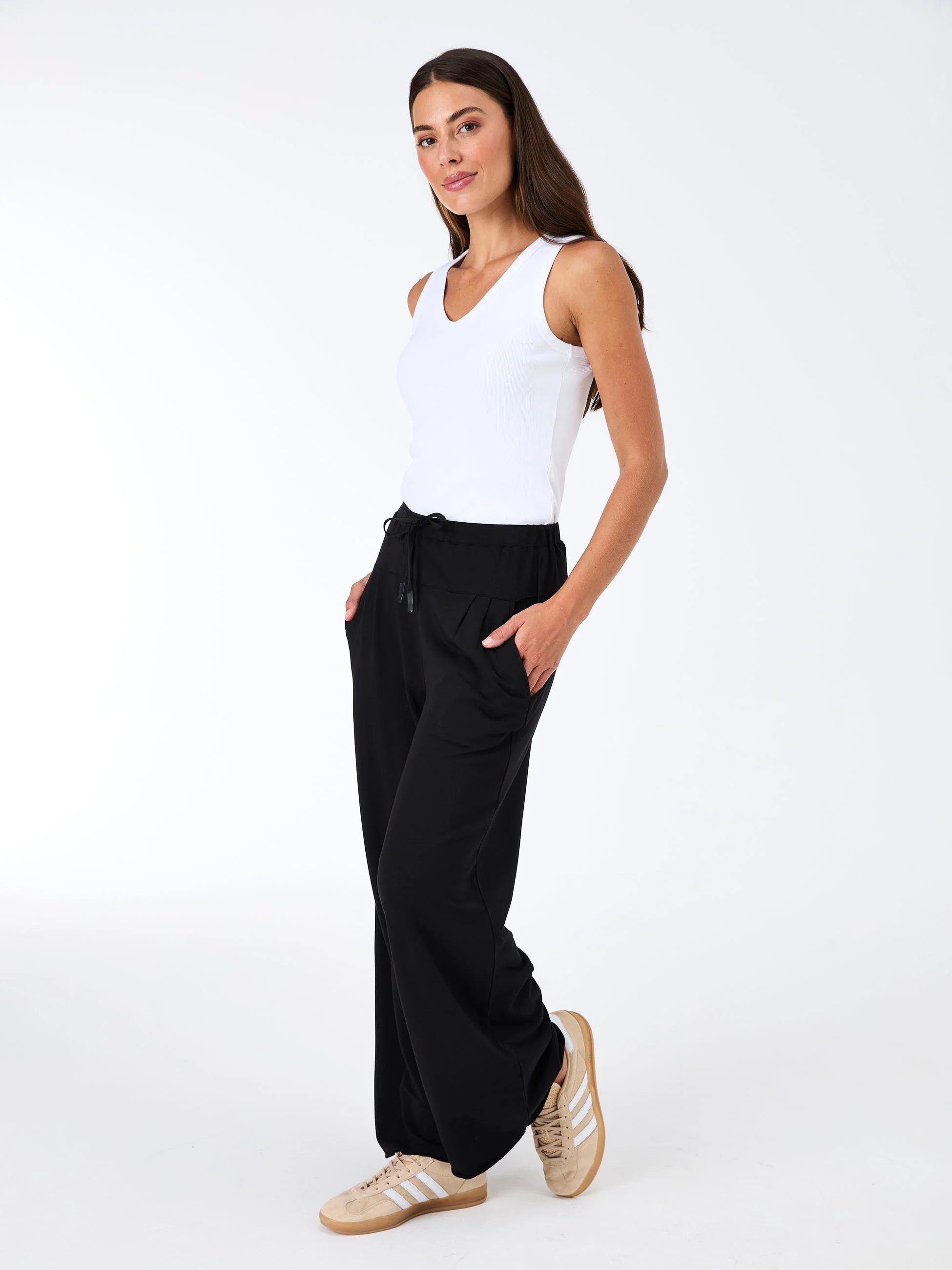 V neck Rib Tank - White - Image 3