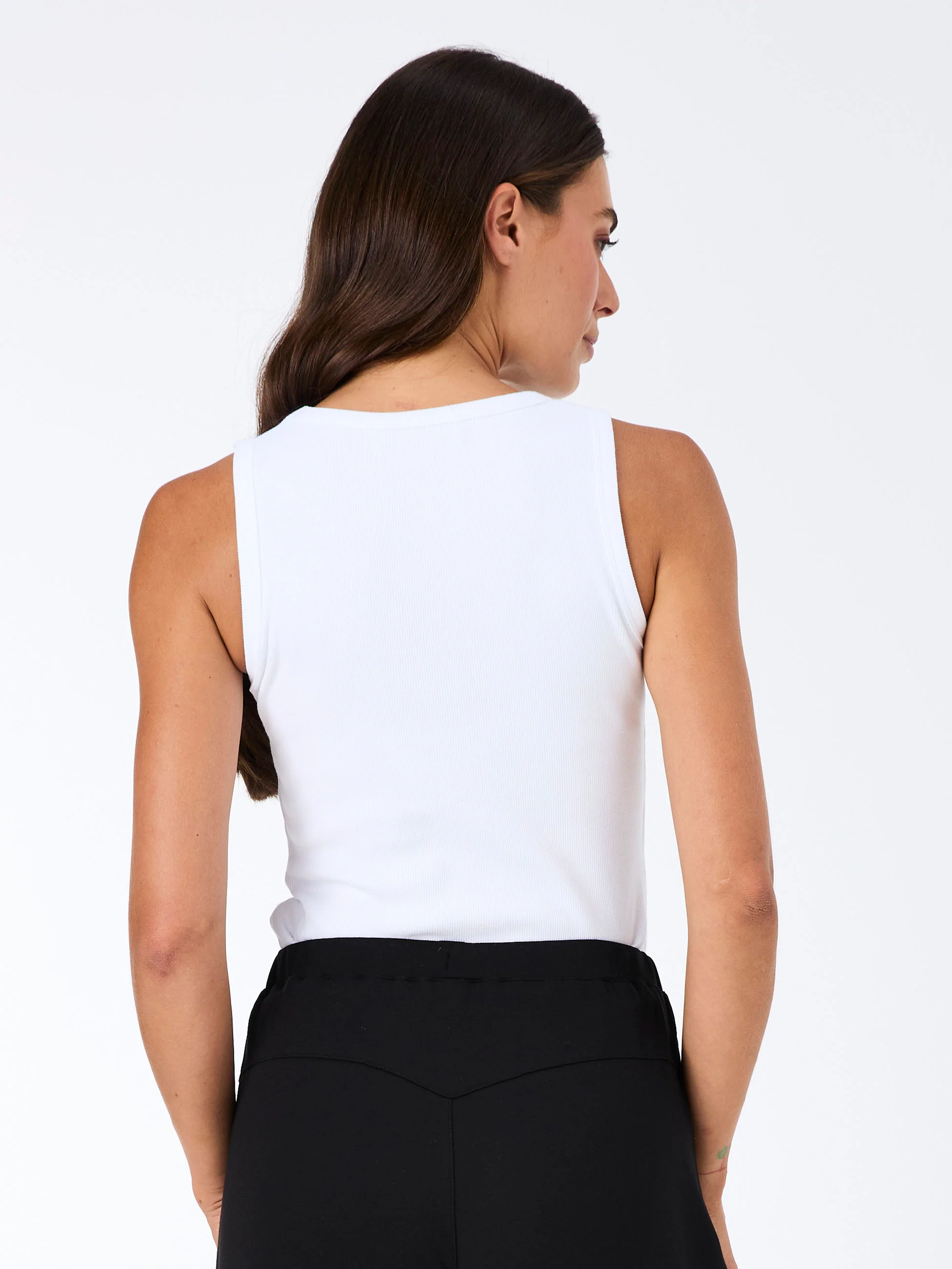 V neck Rib Tank - White - Image 4